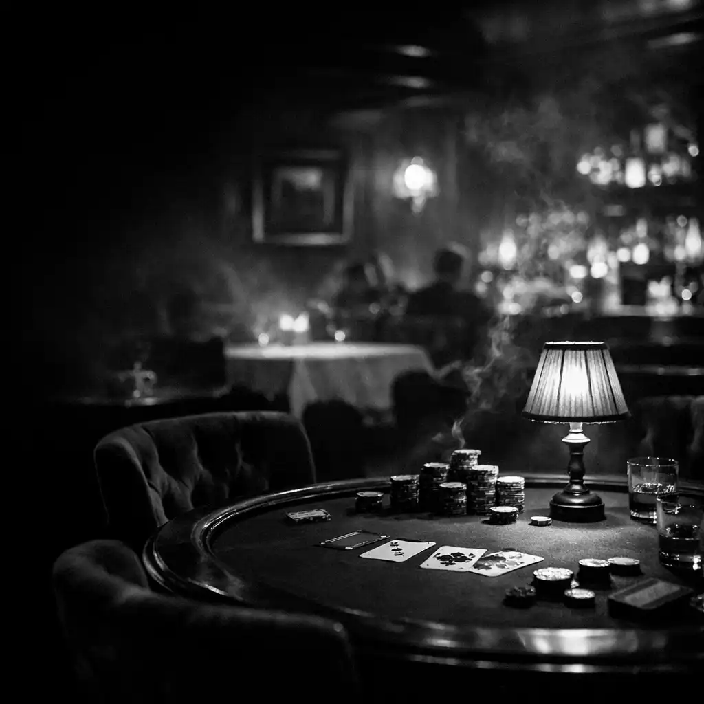Noir hangulatú étterem pókerasztallal